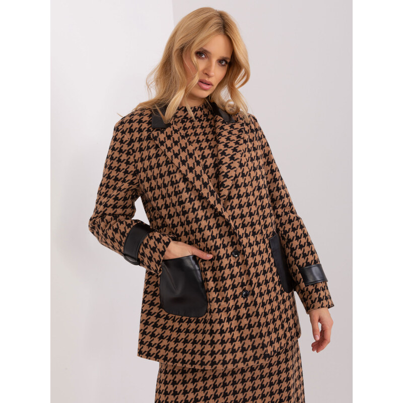 BASIC Hnedo-čierne sako so vzorom kohútej stopy -LK-MA-509511.99-black 48061992