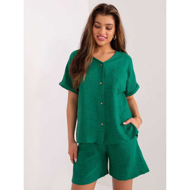 BASIC Tmavozelená letná súprava s blúzkou a šortkami LK-KMPL-509713 53341206