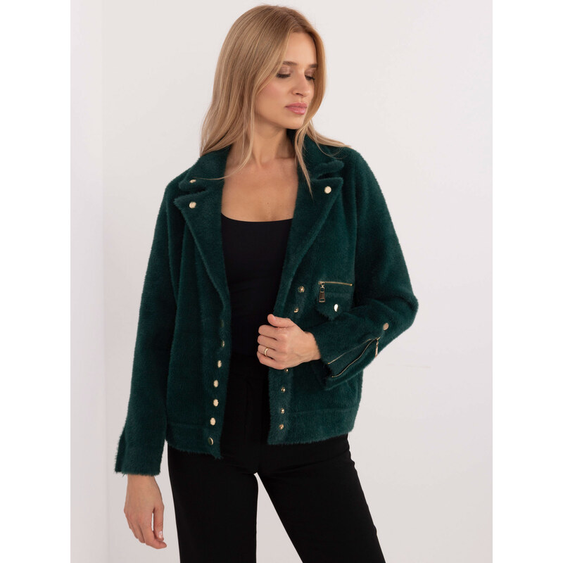 BASIC Tmavozelený dámsky kabátik z alpaky MBM-KR-250.77-dark green 58382886