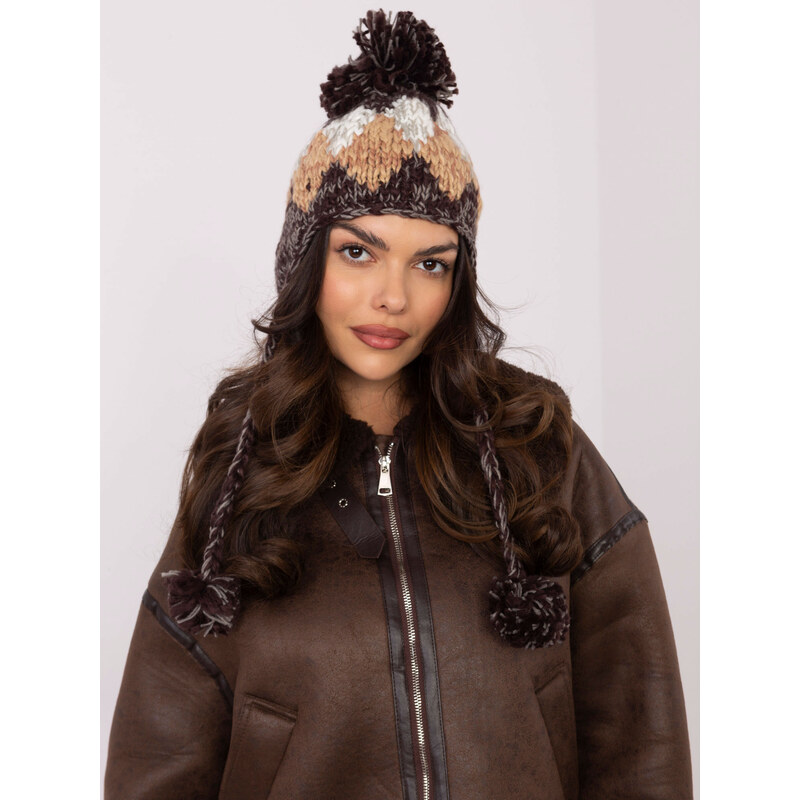Mar&Co Hnedá dámska pletená ušianka s brmbolcom AT-CZ-CHA9213.91-brown 60680028