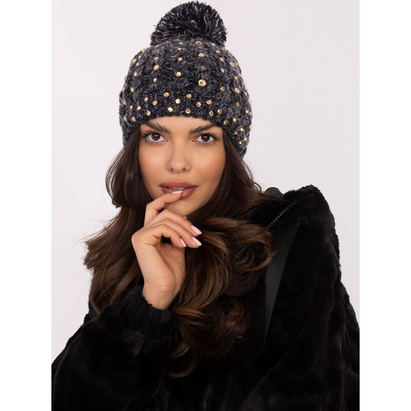 Fashion Hunters Čierna pletená zimná čiapka s kamienkami AT-SK-JY-39 60680034