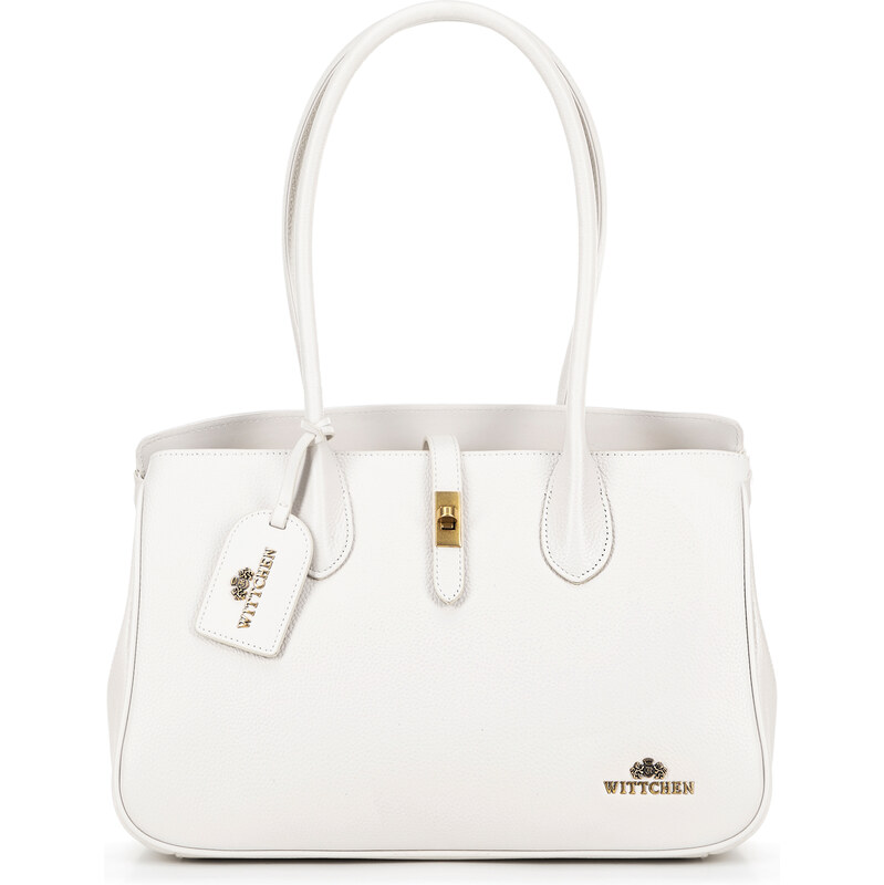 Wittchen Kožená shopperka s brmbolcom krémová 100-4E-229-0 66066524