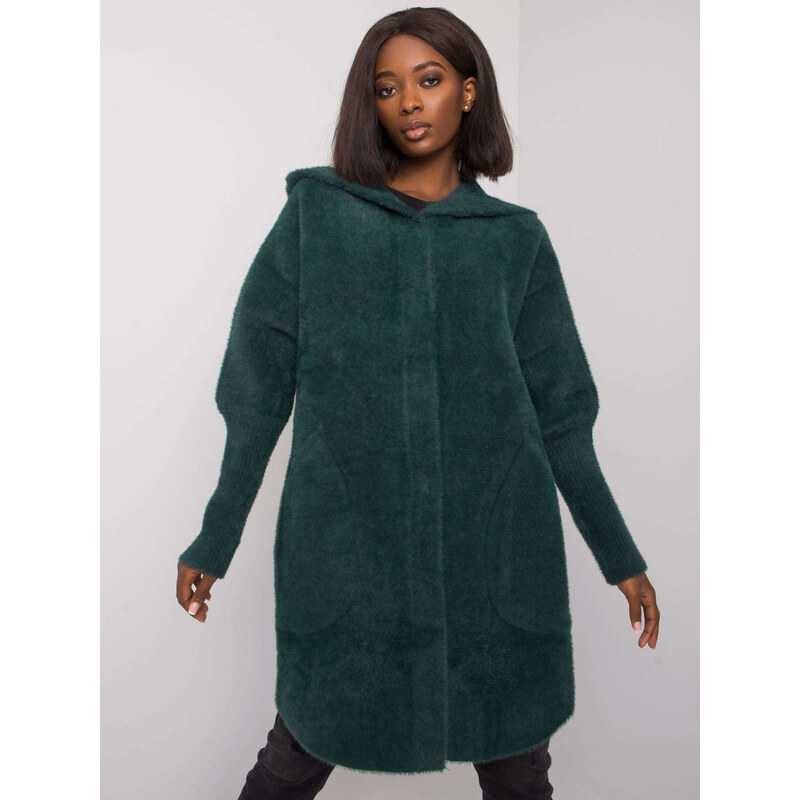 BASIC Tmavozelený dámsky teddy kabát MBM-PL-1518.95P-dark green 57893340