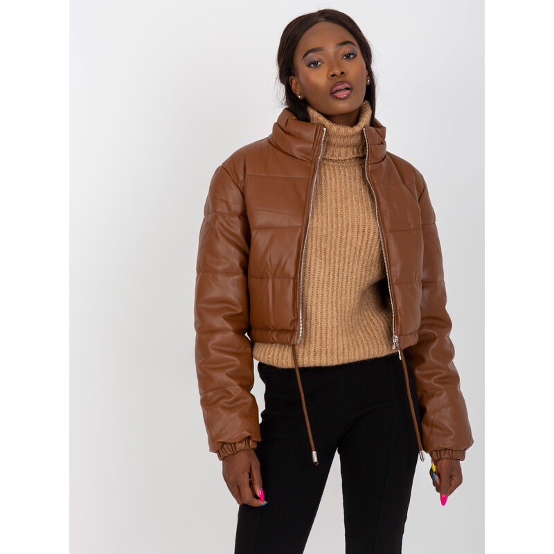 BASIC Hnedá koženková prešívaná crop bunda NM-KR-D2-3820-20.49P-brown 34754119