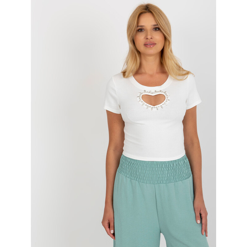 BASIC Smotanové krátke tričko s aplikáciou v tvare srdca NM-BZ-V6860 44453903