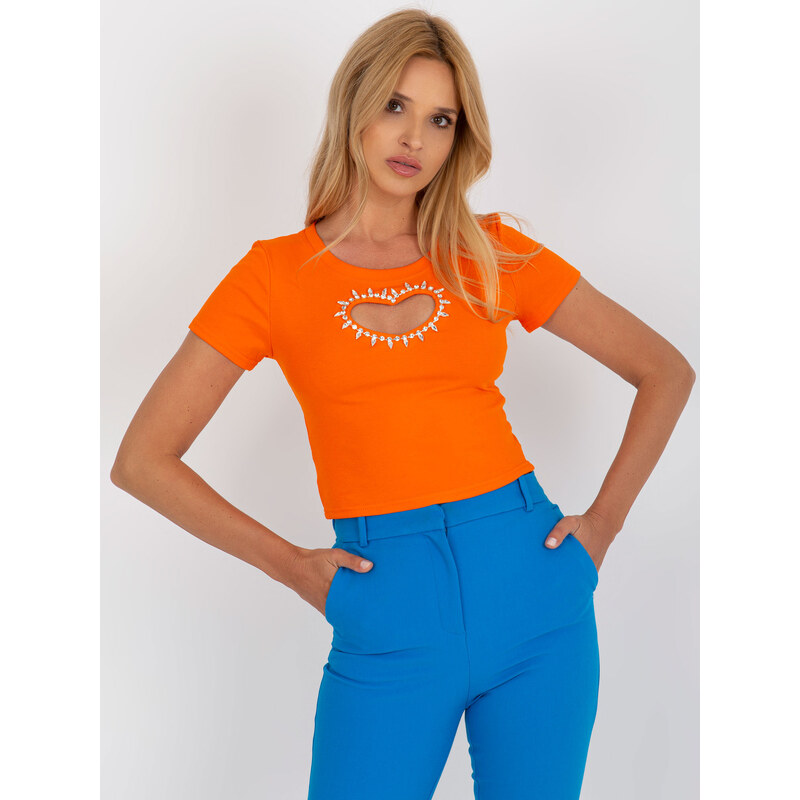 BASIC Oranžové krátke tričko s aplikáciou v tvare srdca NM-BZ-V6860.84 44453905