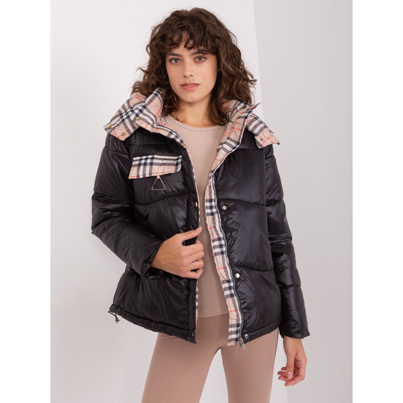 BASIC Čierna prešívaná bunda s károvaným vzorom NM-KR-TR511.96P-black 47338448