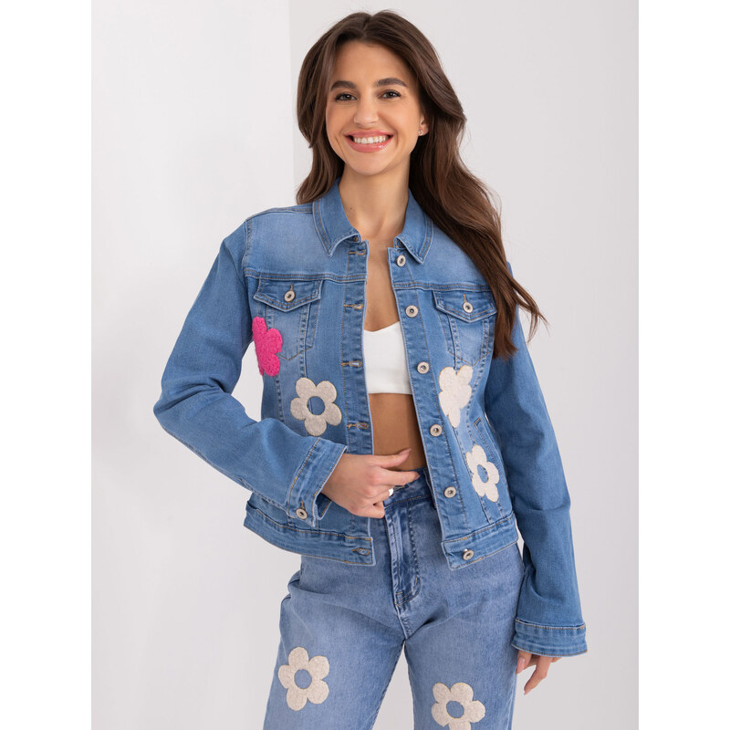 BASIC Džínsová bunda s kvetinami NM-KR-JK507.43-blue 49386054