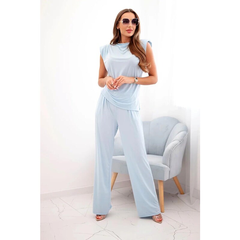 MladaModa Elegantná súprava so širokými nohavicami a nariasenou 63014064