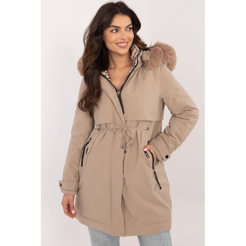 MladaModa Zimná bunda parka s kapucňou a kožušinkou model 40917 béžová 65626818