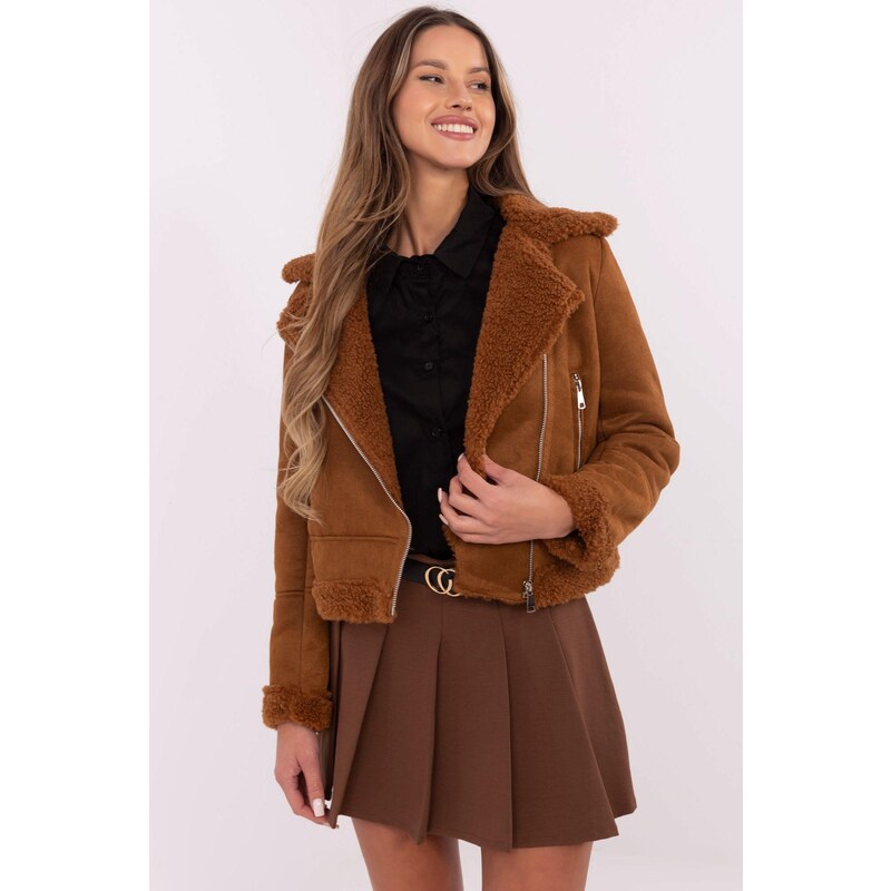MladaModa Krátka bunda z umelej ovčej kože model 84871 hnedá 65576360