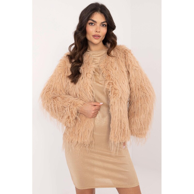 MladaModa Kožušinková bunda s podšívkou model 35996 farba camel 65626865