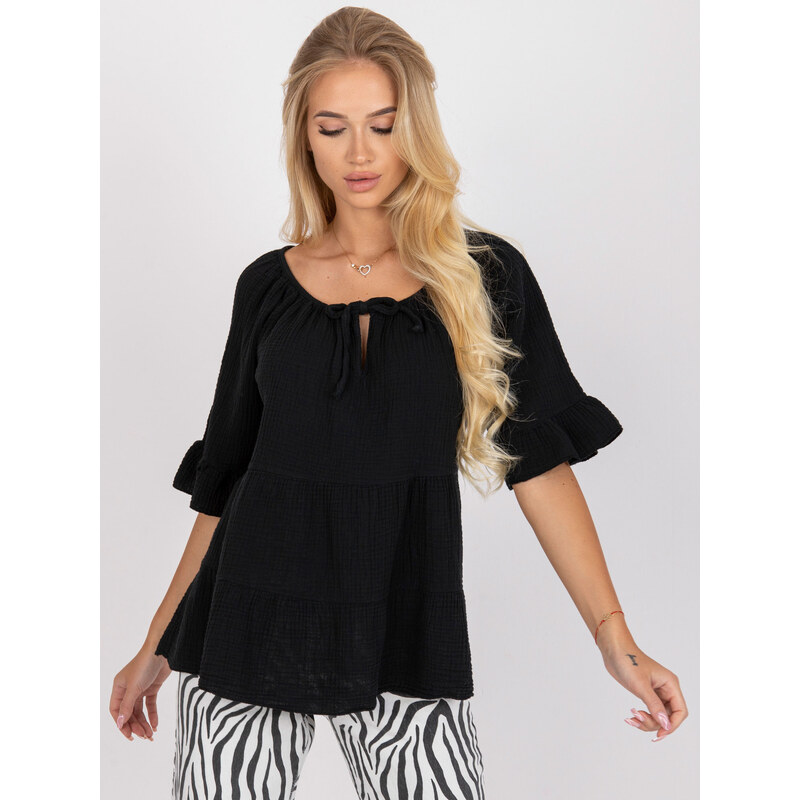 BASIC Čierne dámske voľné tričko s riasením TW-BZ-BI-90013.27X-black 32595753