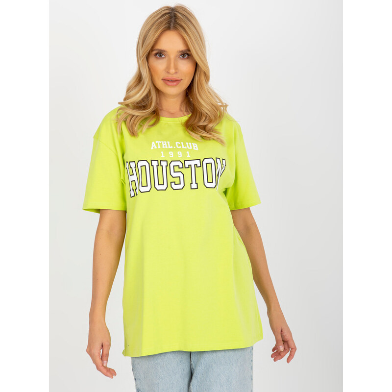 BASIC Limetkové voľné tričko s nápisom -EM-TS-527-1.26X-lime 38139348