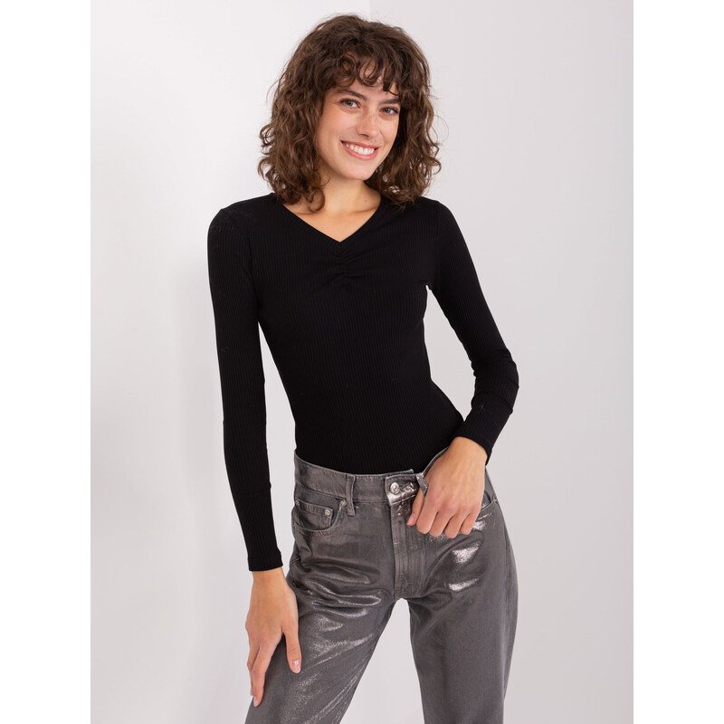 BASIC FEEL GOOD Čierne rebrované tričko s výstrihom RV-BZ-9210.73 46801727