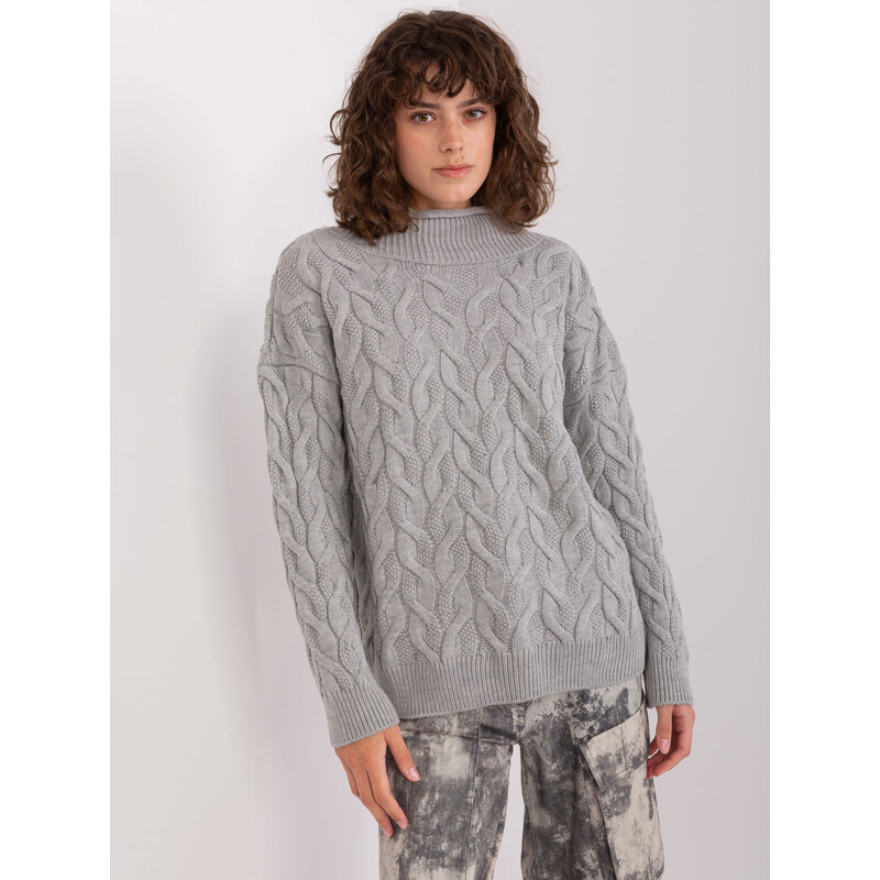 BASIC Sivý vrkôčikový rolákový sveter BA-SW-8038.28P-grey 46801725