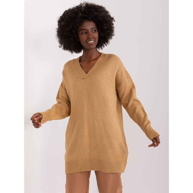 BASIC Svetlohnedý dlhší sveter -BA-SW-0577.02P-camel 47888124