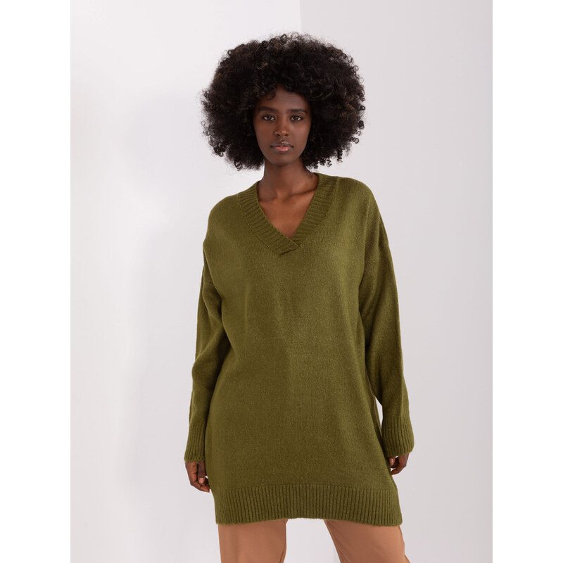 BASIC Khaki dlhší sveter BA-SW-0577.32X-khaki 47888126