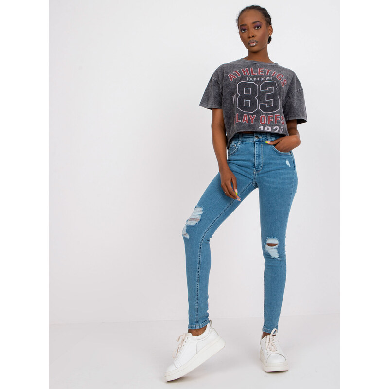 RUE PARIS Modré dierované džínsy zvýrazňujúce postavu RO-SP-PNT-2307 57949835