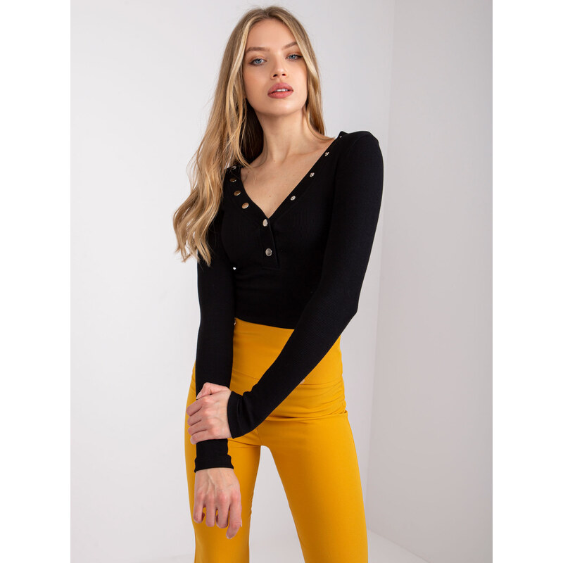 RUE PARIS Čierne dámske tričko s výstrihom RV-BZ-7439.18-black 57949222