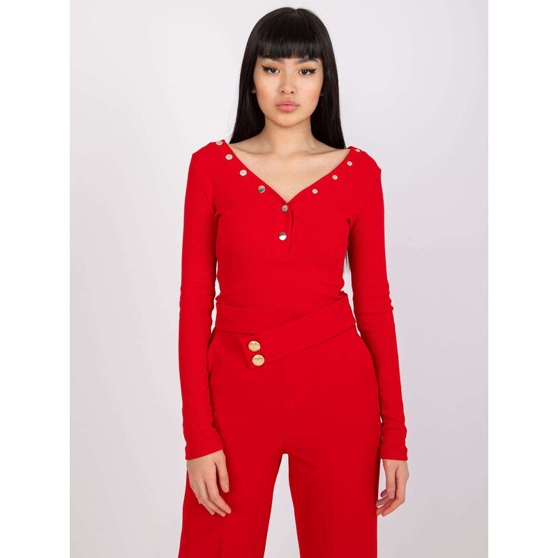 RUE PARIS Červené dámske tričko s výstrihom RV-BZ-7439.18-red 57949146