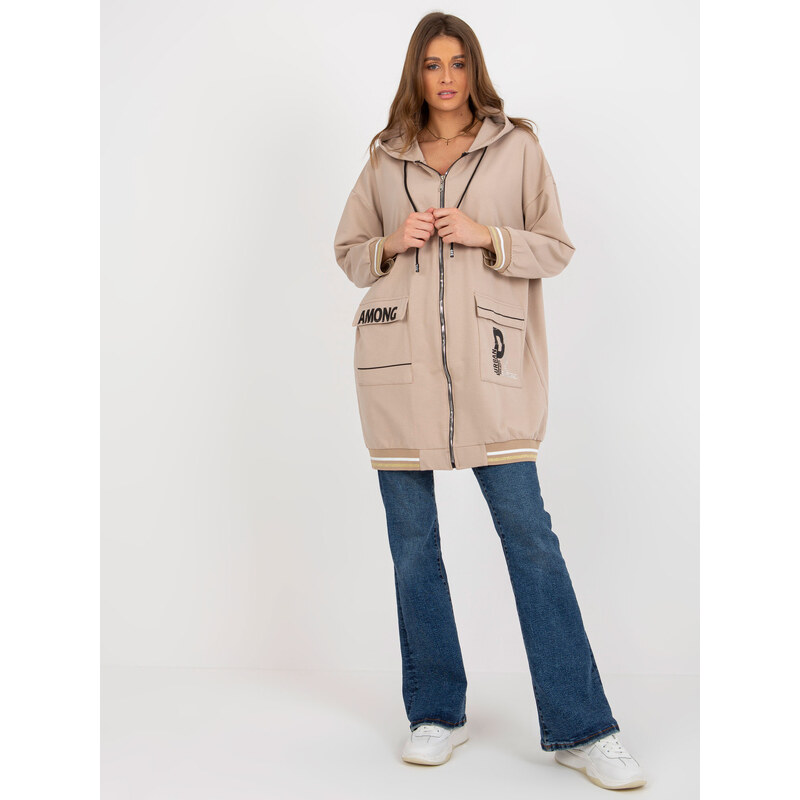 RELEVANCE Béžová oversize mikina s vreckami RV-BL-8149.91P-beige 57951386