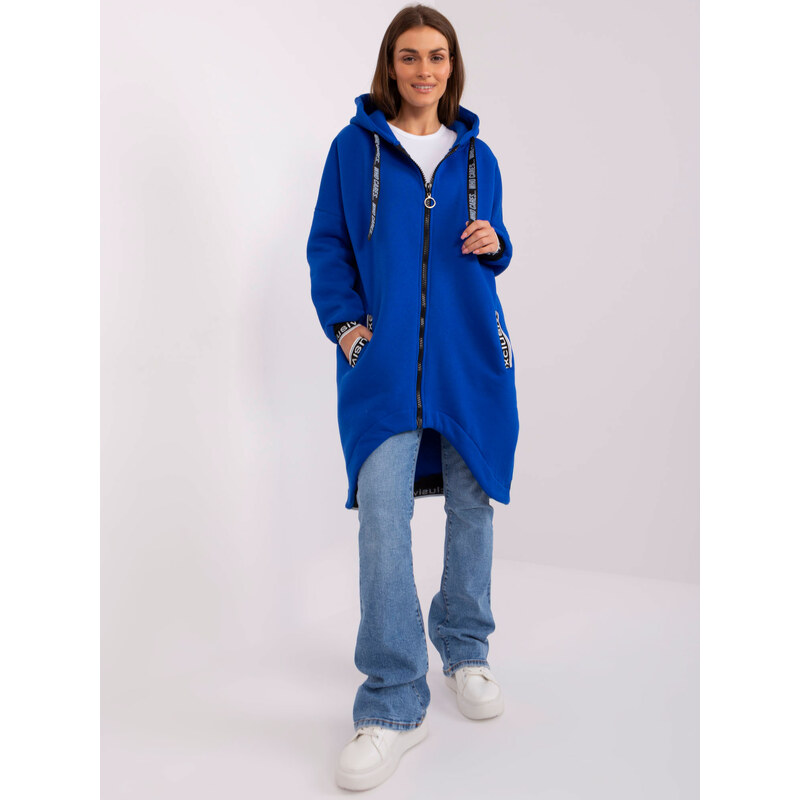 RELEVANCE Modrá dlhá mikina s kapucňou na zips RV-BL-6832-2.00P-kobalt 57952878