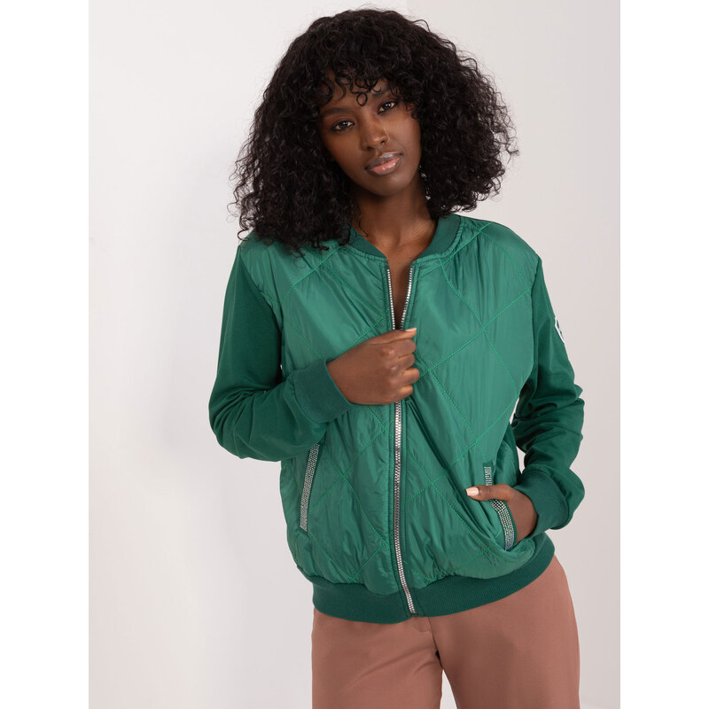 RELEVANCE Tmavozelená prešívaná bomber mikina RV-BL-8223.05-dark green 57954836