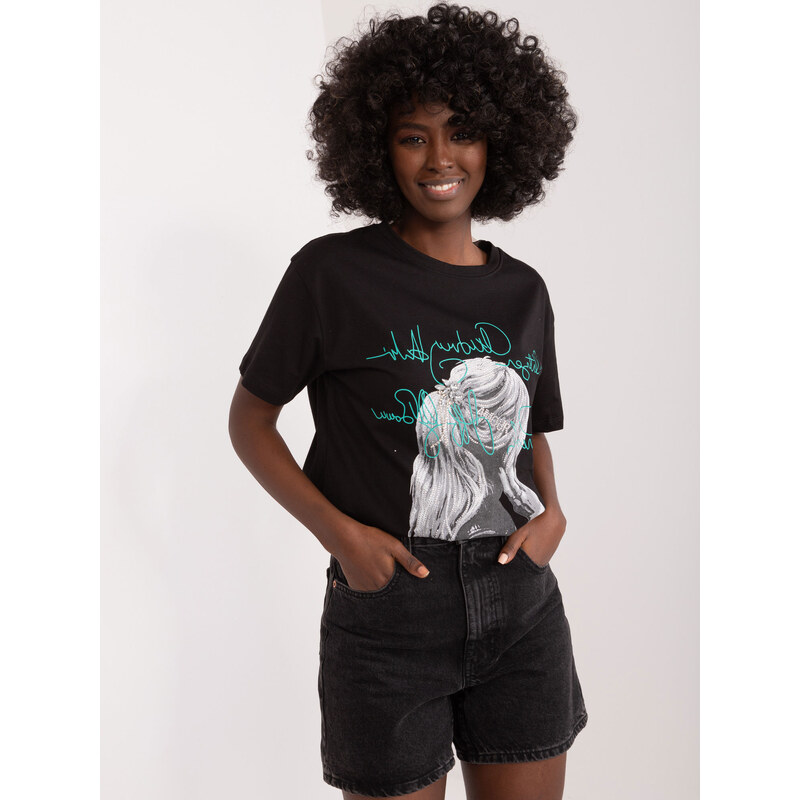 MINT Čierne voľné tričko s nápisom PM-TS-4531.26-black 49064164