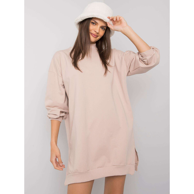 RUE PARIS Béžové dámske mikinové šaty RV-SK-7207.03-beige 57948633