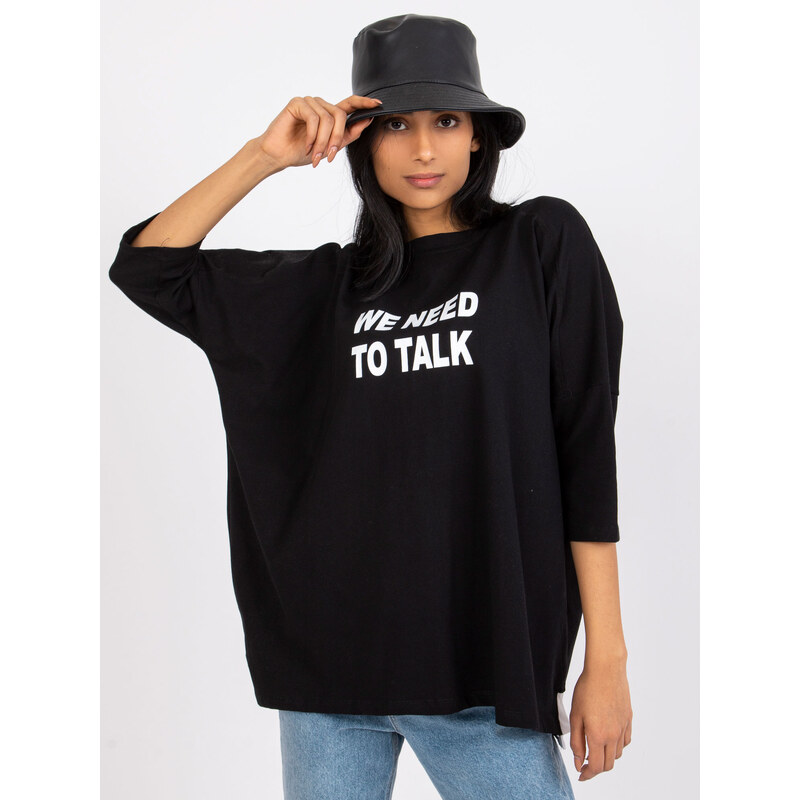 RUE PARIS Čierne dámske voľné tričko s nápisom RV-BZ-7553.26-black 57949512