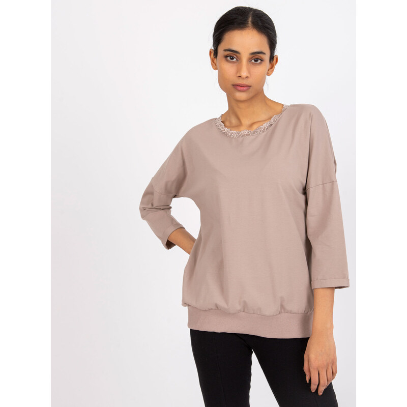 RUE PARIS Béžové voľné tričko s viazaním na chrbte RV-BZ-7550.58-beige 57949515