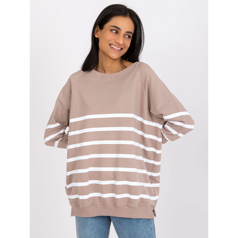 RUE PARIS Béžové oversize pruhované tričko RV-BZ-7556.68-beige 57951063