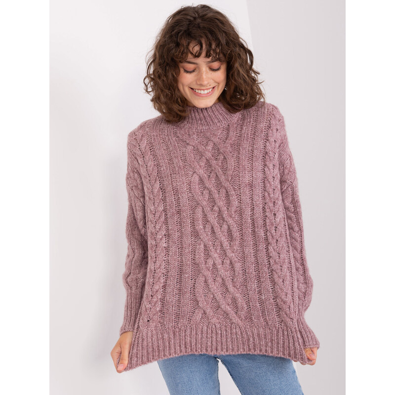 ITALY MODA Tmavofialový pletený sveter -AT-SW-2363-2.30-purple 57953692