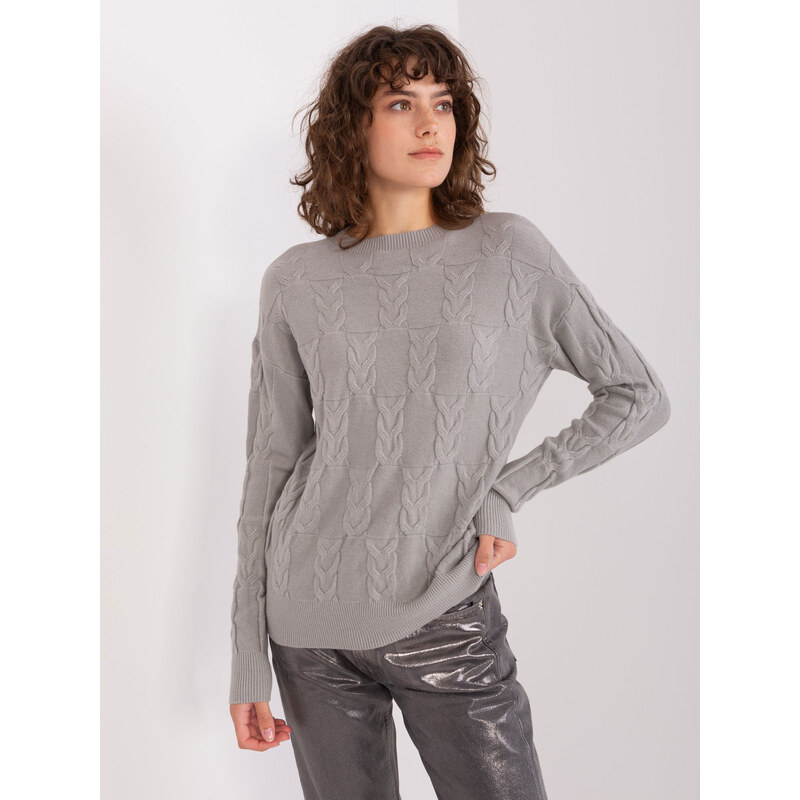 ITALY MODA Sivý pletený sveter so vzorom AT-SW-2340.80-grey 57953714