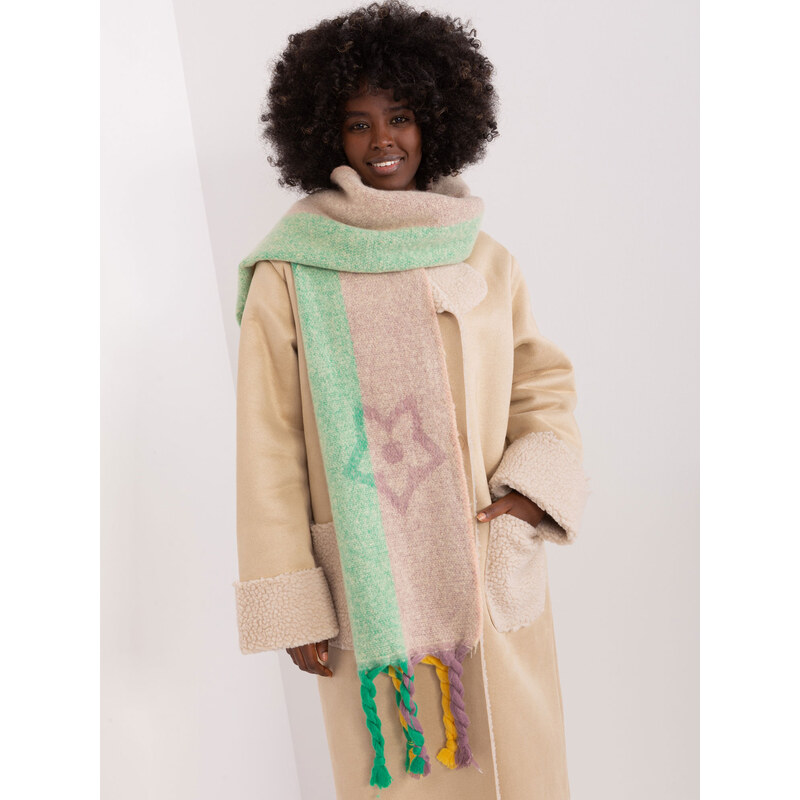 ITALY MODA Viacfarebný šál s vrkočmi a vzormi -AT-SZ-2316.44P-beige 57953983