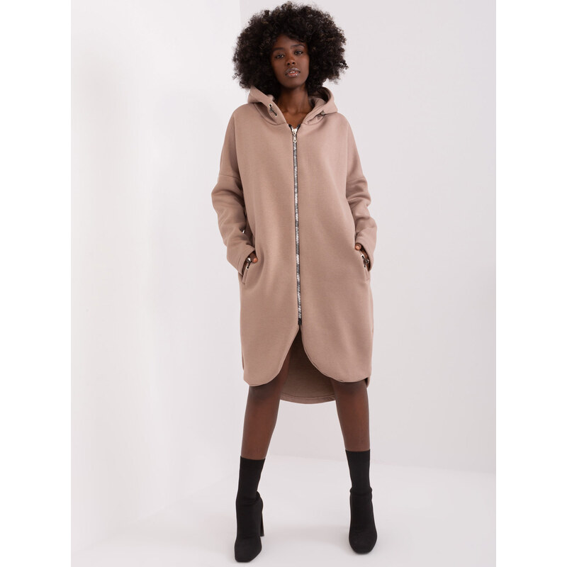 RELEVANCE Tmavobéžová dlhá asymetrická mikina RV-BL-4858-2.97P-dark 57954008
