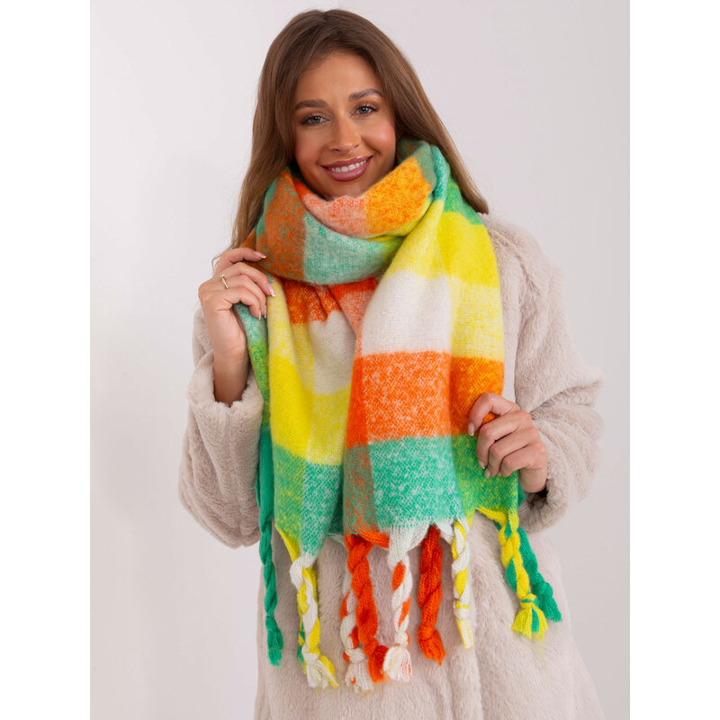 ITALY MODA Zeleno-oranžovo-žltý károvaný šál so strapcami AT-SZ 57954558