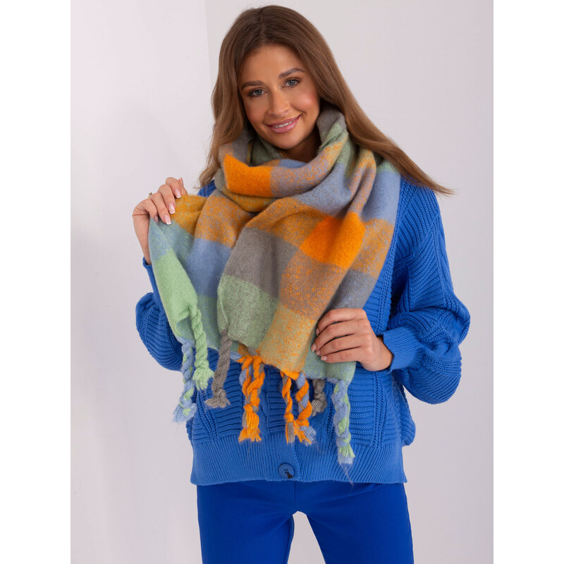 ITALY MODA Modro-oranžový károvaný šál so strapcami AT-SZ-2313501.98 57954553