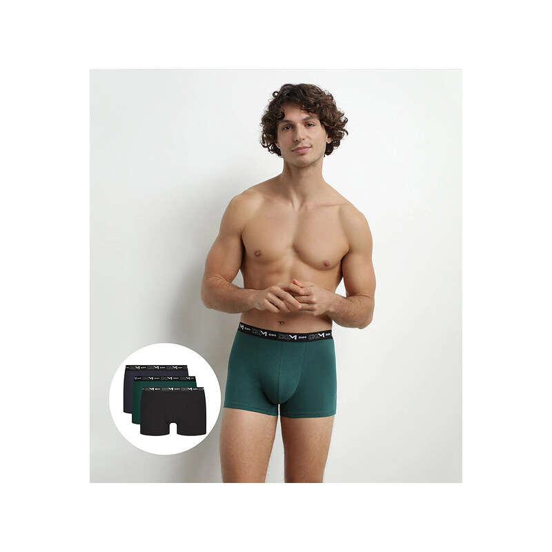 Pánske boxerky 3 ks DIM COTTON STRETCH BOXER 3x - DIM - tmavozelené 62923698
