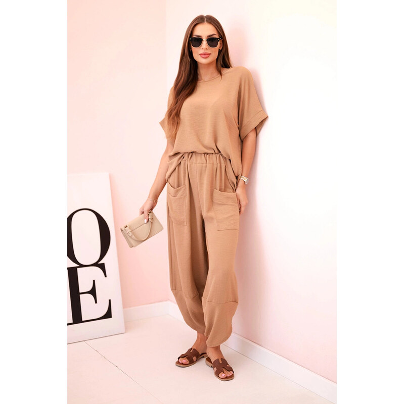 K-Fashion Súprava viskózová blúzka + ťavie nohavice 62923746