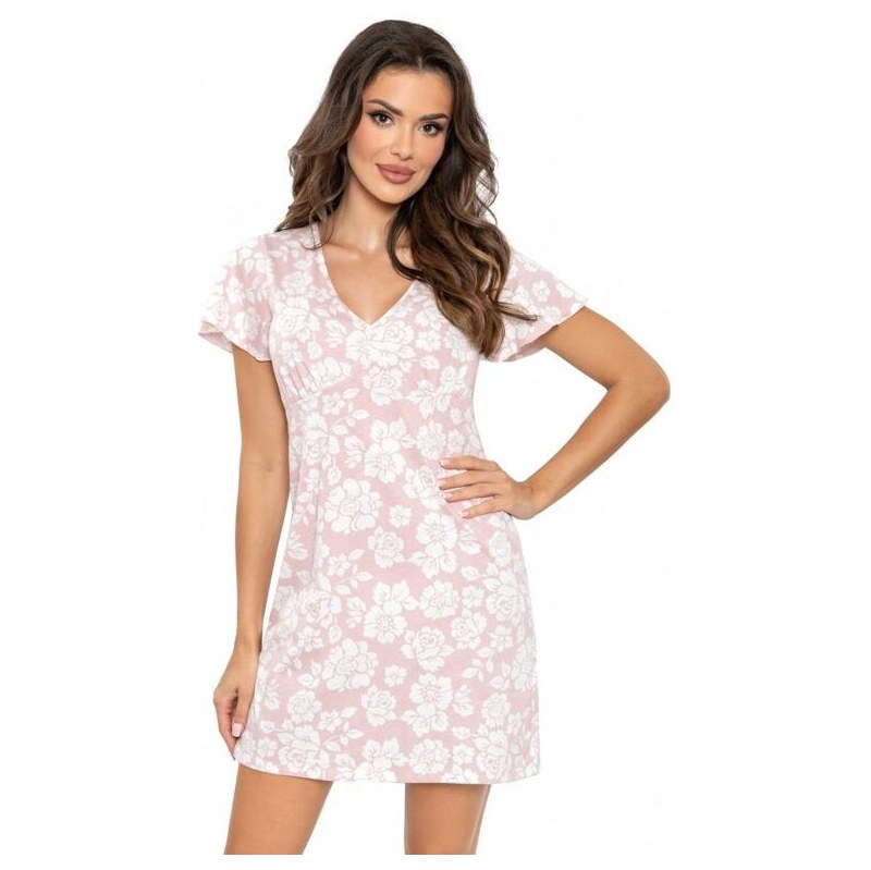 Donna Bavlnená nočná košieľka Rosalia ružová s kvetmi 62929434