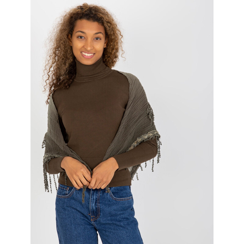 BASIC Khaki šatka so strapcami AT-CH-0411.68P-dark green 35917656