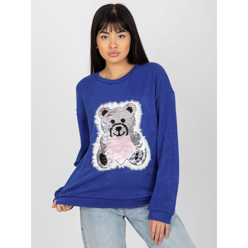 BASIC Tmavomodrý sveter s medvedíkom LK-BZ-509067-1.27-dark blue 37710815