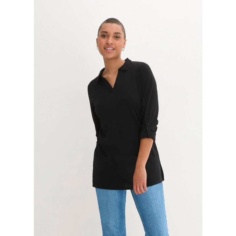 bonprix Dlhé polo tričko, Punto di Roma, farba čierna 48202203