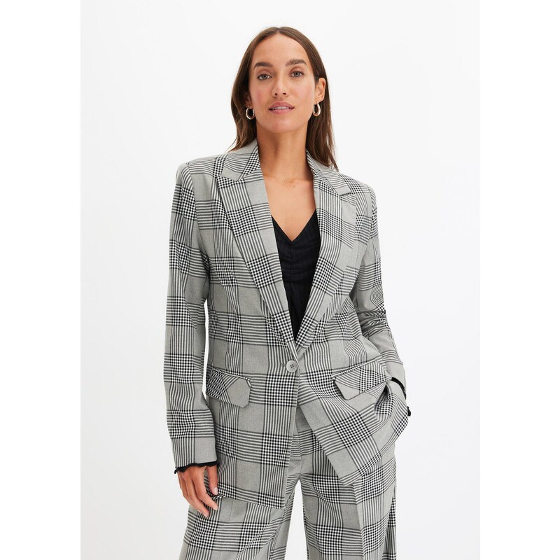 bonprix Károvaný blejzer, farba šedá 62198441