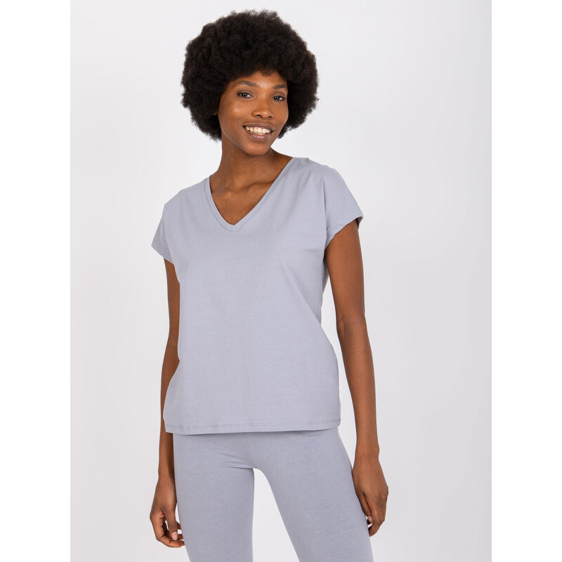 BASIC FEEL GOOD Sivé basic tričko Arlette s V výstrihom AP-TS-A-004 31381925