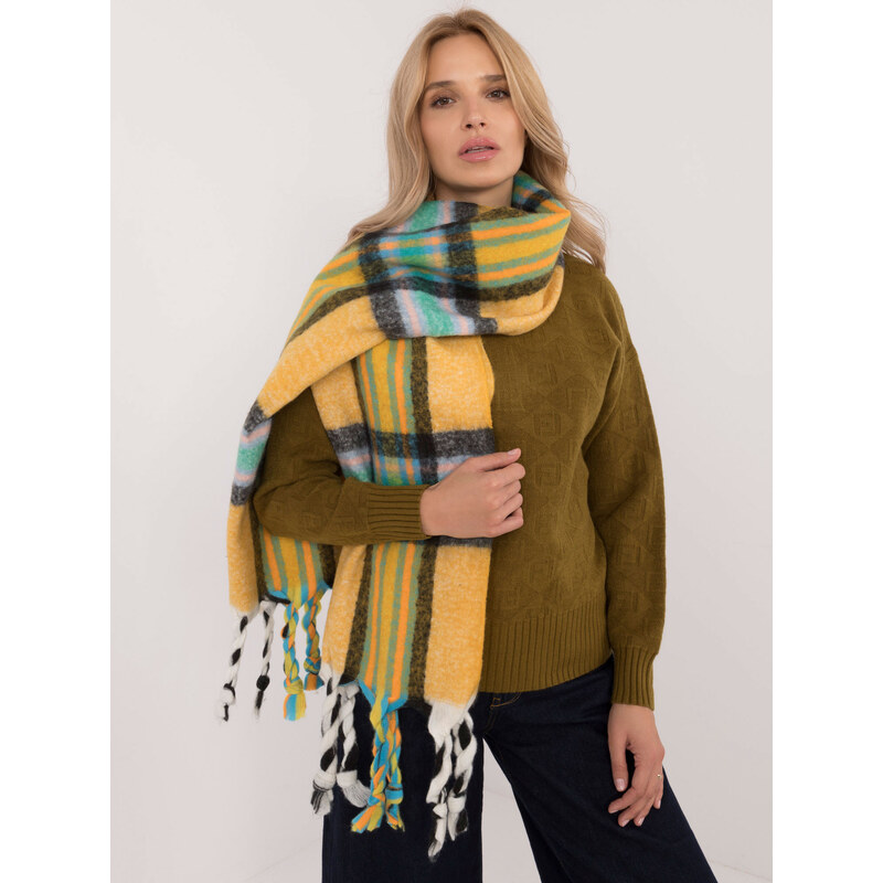 ITALY MODA Žltý dámsky károvaný šál so strapcami AT-SZ-231501.49-dark 57956265