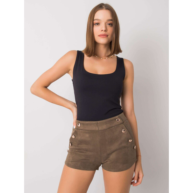 RUE PARIS Khaki šortky so cvočkami CHA-SN-1257.89P-khaki [vyzul] 57948030