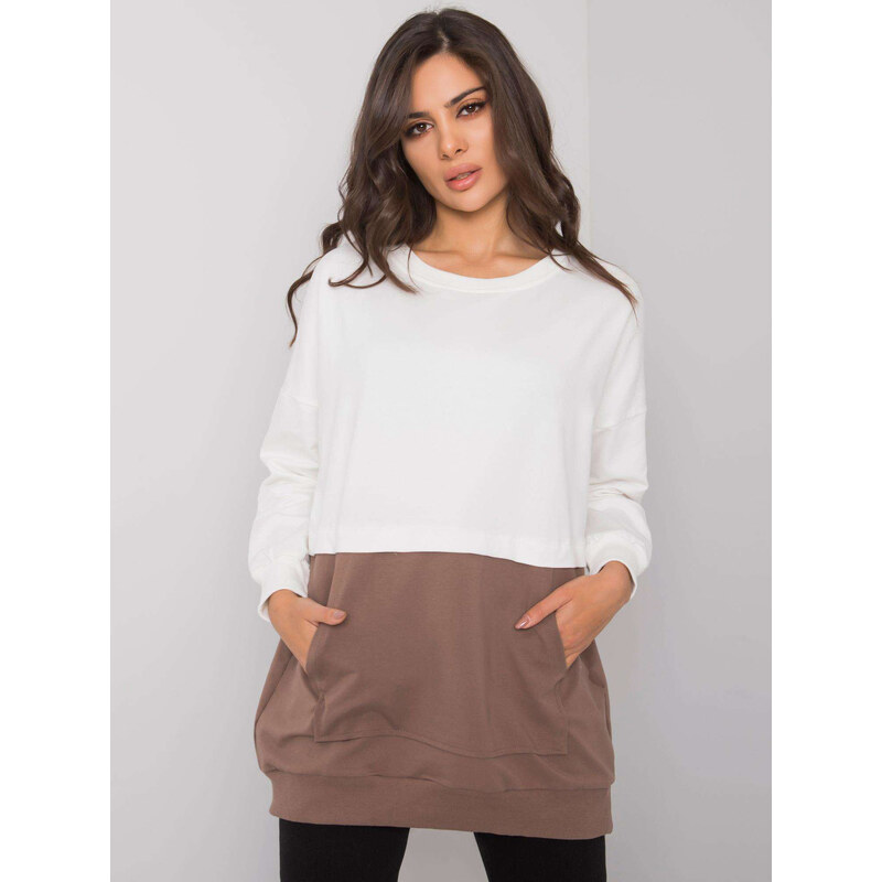 RUE PARIS Krémovo-hnedá mikina bez kapucne RV-BL-7197.89P-ecru-brown 57948520